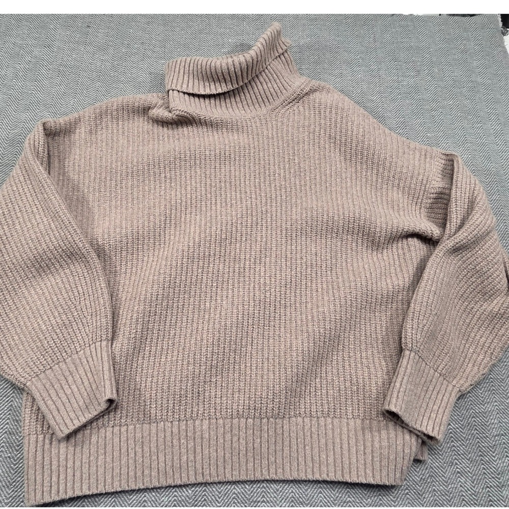 Gap‎ Womens XL Ribbed Turtleneck Sweater Taupe Oversized Chunky Knit Pullover